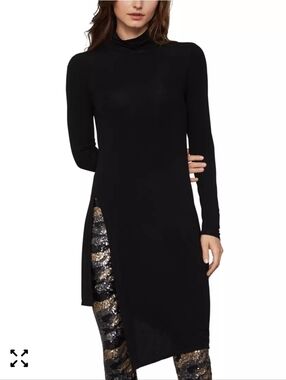 BCBG Black Long-Sleeve High-Neck Tunic with Side Slit